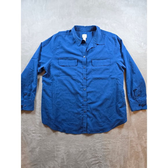 Chicos Top Shirt Blouse Womens Size 3 Blue Button Up Pockets Modal - Picture 1 of 8